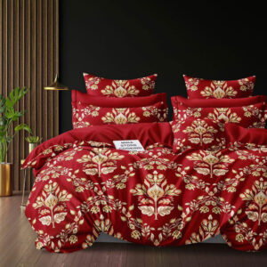 FeelsGood Home Decor Microfiber Double Bed Bedsheet with 2 Pillow Covers | 220cm x 230cm | Red & Beige Royal Floral Printed Design