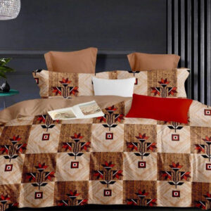 FeelsGood Home Decor Microfiber Single Bed Bedsheet without Pillow Cover | 145cm x 230cm | Brown & Beige Geometric Floral Printed Design