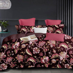 FeelsGood Home Decor Microfiber Single Bed Bedsheet without Pillow Cover | 145cm x 230cm | Maroon & Pink Floral Printed Design