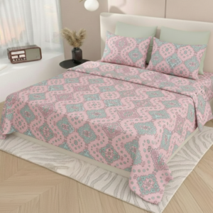 Transform your bedroom into a sanctuary of elegance and comfort. Elevate your living space with the Feelsgood Home Decor Premium Collection. This exquisite bedsheet features a sophisticated fusion of traditional Persian motifs and contemporary pastel tones. Designed for those who value both aesthetics and a restful night's sleep, our bedding adds a touch of boutique luxury to any home. Key Highlights: Exquisite Craftsmanship: Featuring a high-definition Mandala floral print in soothing Dusty Rose and Sage Green, designed to complement both modern and classic interiors. Superior Comfort: Woven from premium, long-staple cotton fibers that offer a silky-smooth touch, exceptional breathability, and year-round comfort. True King Size: Measuring a generous 108" x 108", it provides effortless coverage and easy tucking for even the thickest luxury mattresses. Durability Meets Luxury: Processed with color-lock technology to prevent fading and shrinkage, ensuring the fabric stays crisp and vibrant after every wash. The Perfect Gift: Comes as a complete set with two coordinated pillow covers, making it an ideal choice for housewarmings, weddings, or personal home upgrades. Product Specifications: Brand: Feelsgood Home Decor Material: 100% Premium Breathable Cotton Dimensions: Bedsheet: 108" x 108" (274 x 274 cm) | Pillow Covers: 18" x 27" Thread Count: High TC for a plush, hotel-quality feel Package Includes: 1 Flat King Sheet & 2 Standard Pillow Shams Care Instructions: For long-lasting softness, machine wash cold on a gentle cycle. Tumble dry low or air dry in the shade. Do not bleach.